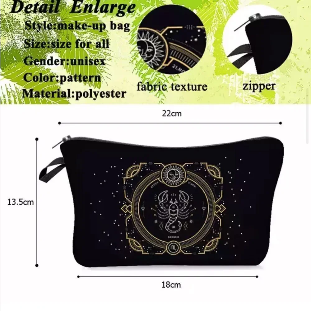 FUDEAM 12 Zodiac Print Pattern Women Waterproof Cosmetic Bag New 2 poly mailers